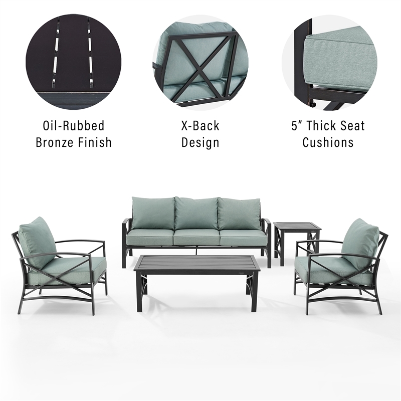 Afuera Living 5-Piece Metal Outdoor Sofa Set in Mist Green/Oil Rubbed Bronze