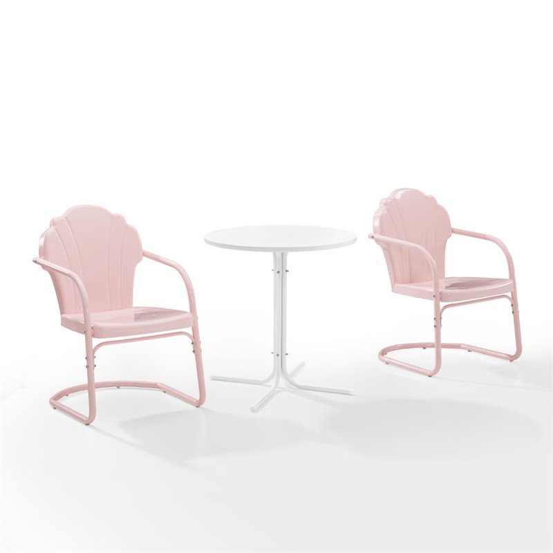 Afuera Living 3-Piece Metal Outdoor Bistro Set in Pastel Pink/White