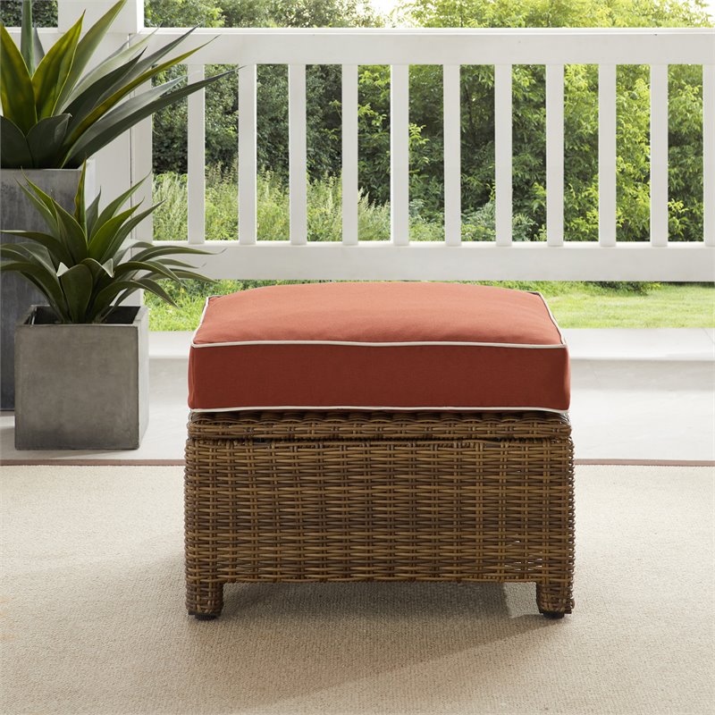 Afuera Living Wicker / Rattan & Fabric Outdoor Ottoman in Sangria Red/Brown