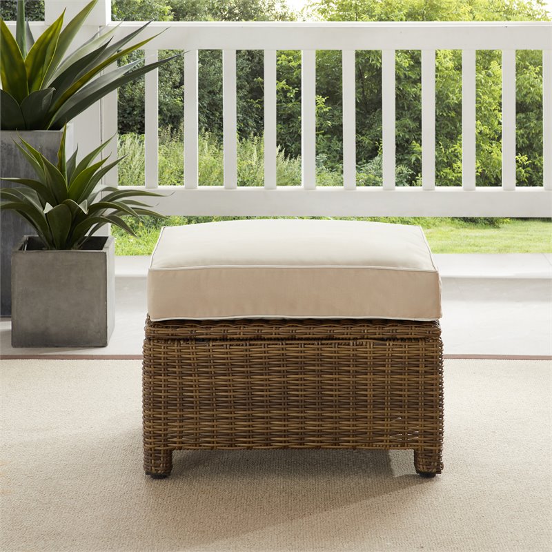 Afuera Living Wicker / Rattan & Fabric Outdoor Ottoman in Sand/Weathered Brown