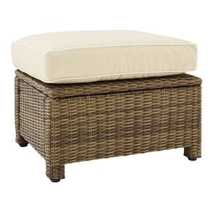 Afuera Living Wicker / Rattan & Fabric Outdoor Ottoman in Sand/Weathered Brown