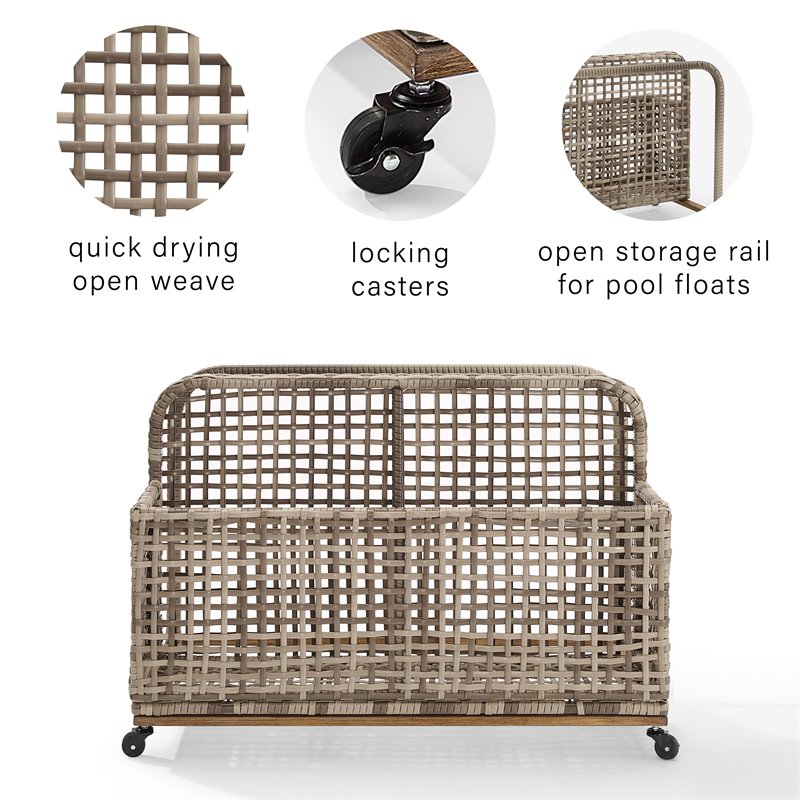 Afuera Living Resin Wicker Natural Pool Storage Caddy Rectangular Weatherproof 43.5