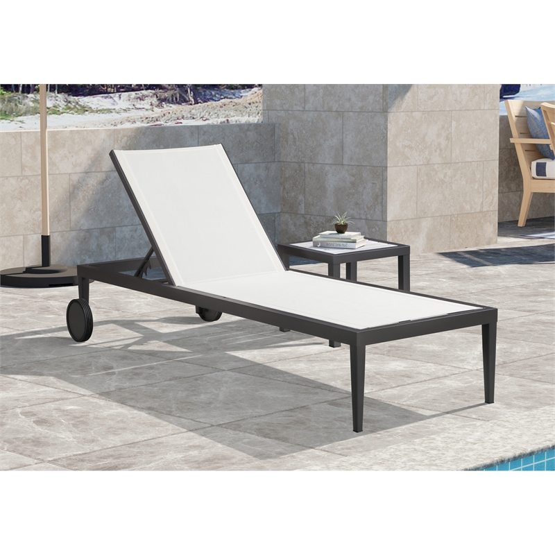 Afuera Living Contemporary Fabric Patio Mesh Chaise Lounge Chair in White