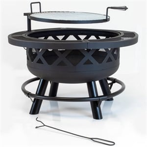 Afuera Living 32&quot Roundup Fire Pit with Cooking Shelf in Black