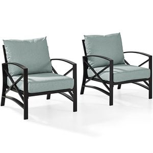 Afuera Living Metal/Fabric Patio Arm Chair in Mist Green/Bronze (Set of 2)