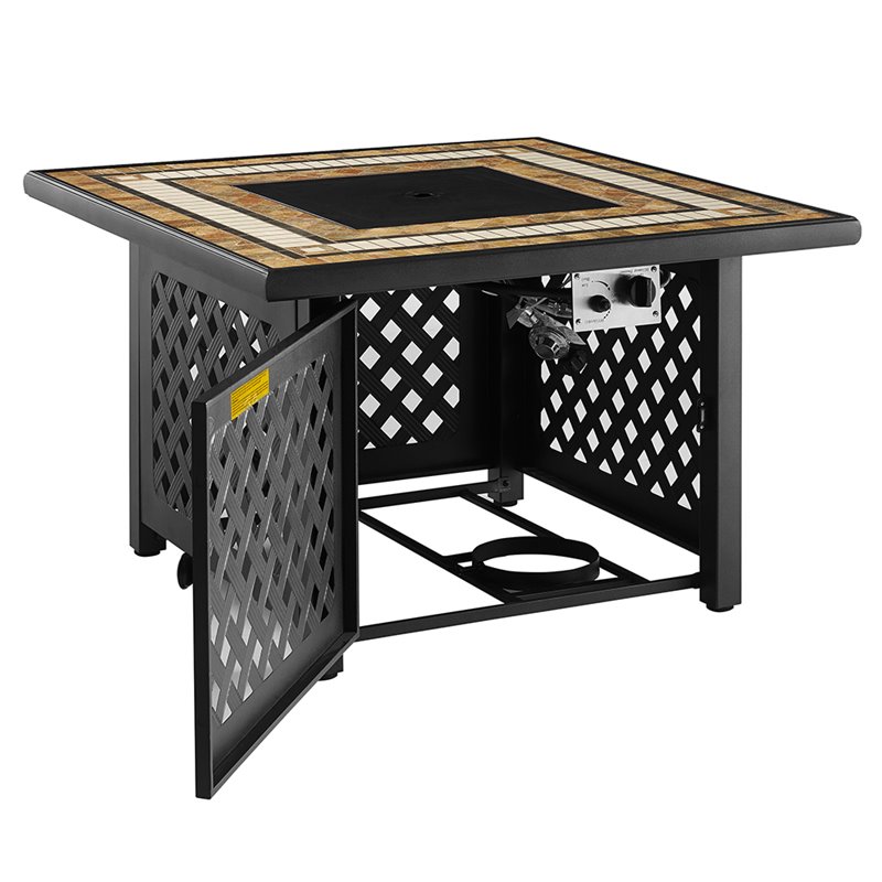 Afuera Living Square Traditional Metal/Tile Patio Fire Pit in Brown/Black