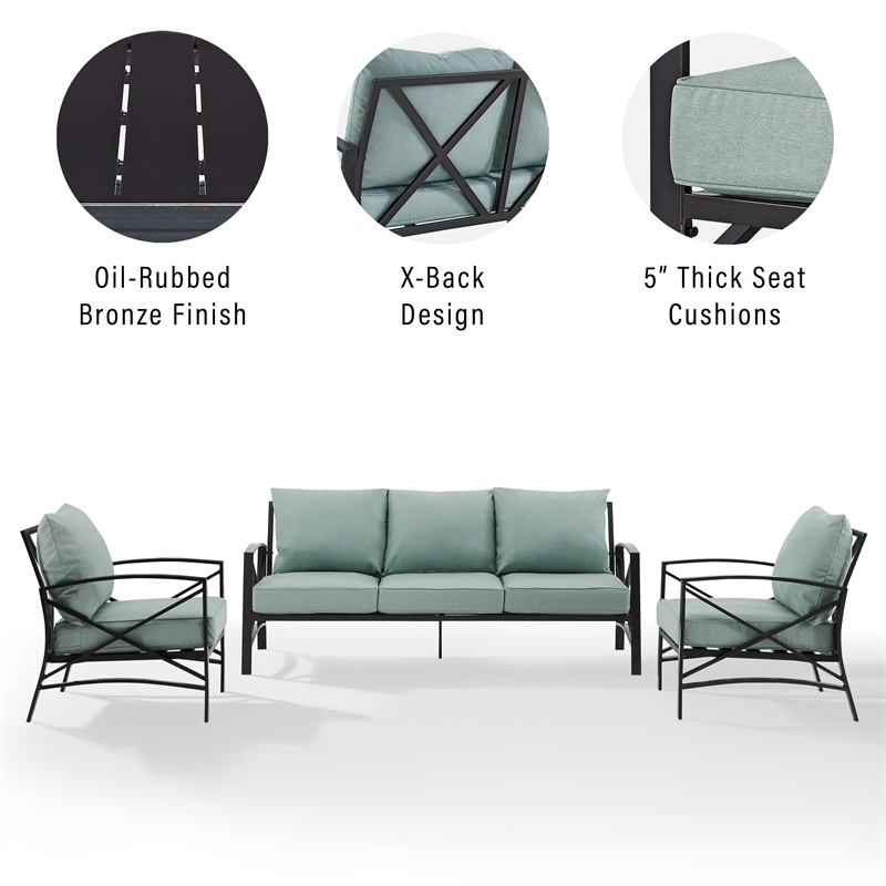 Afuera Living Steel Mist Green Outdoor Sofa Set Weatherproof 147