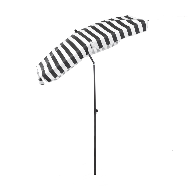 Afuera Living Sleek 7.5' Adjustable Steel Black and White Fabric Patio Umbrella