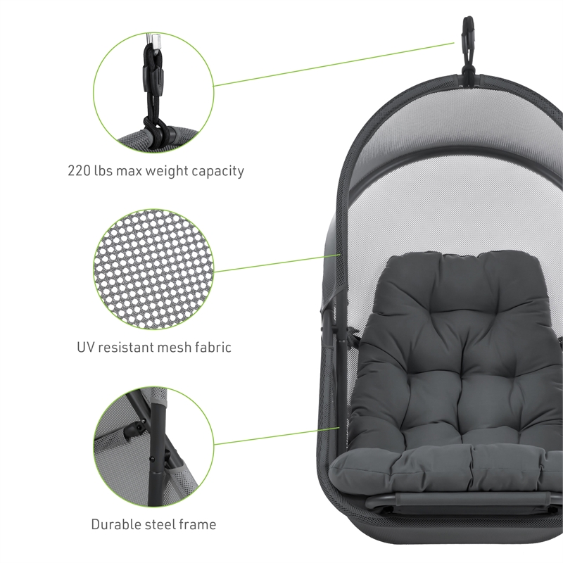 Afuera Living Breeze Outdoor Foldable Mesh Fabric Egg Swing in Dark Gray