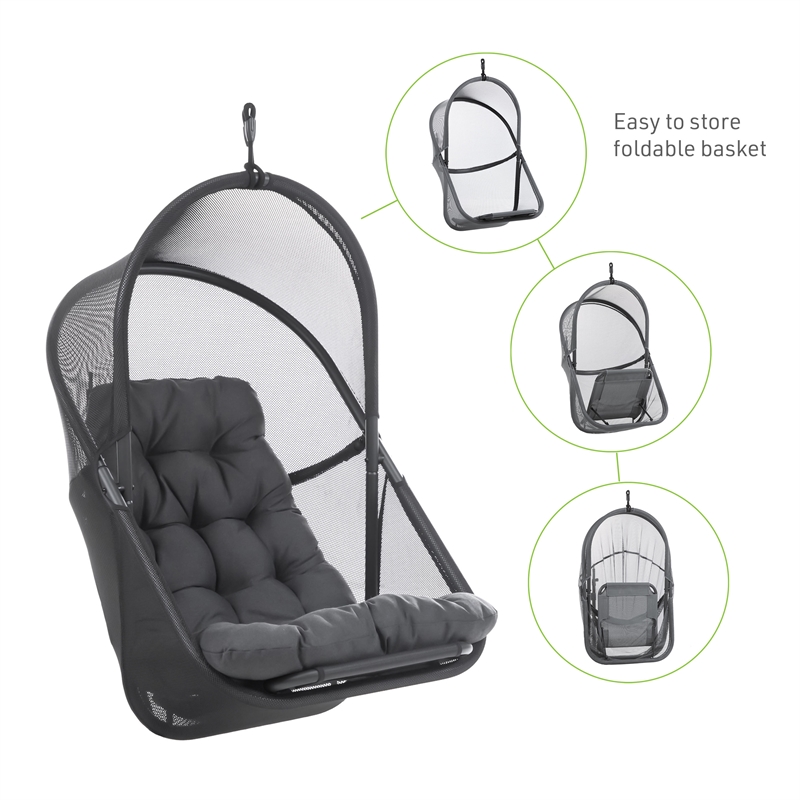 Afuera Living Breeze Outdoor Foldable Mesh Fabric Egg Swing in Dark Gray