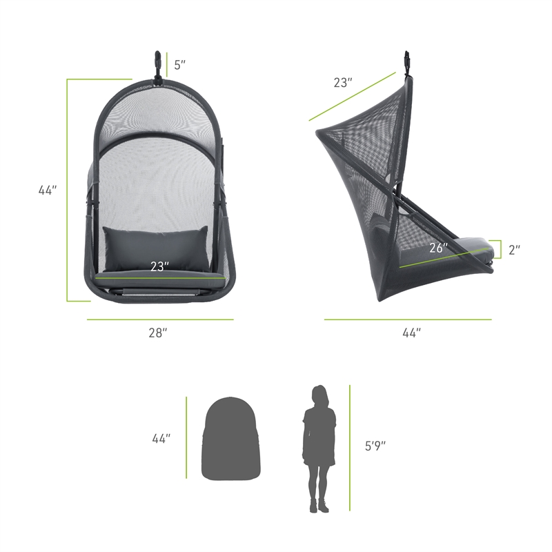 Afuera Living Crush Outdoor Foldable Mesh Egg Swing Chair in Black Fabric