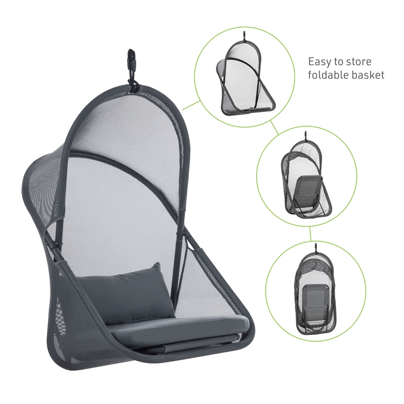 Afuera Living Crush Outdoor Foldable Mesh Egg Swing Chair in Dark Gray Fabric