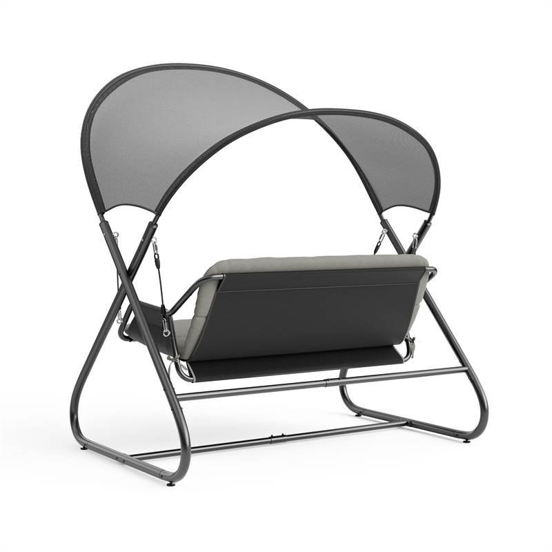 Afuera Living Outdoor Metal Swing with Canopy Sun Shade in Black