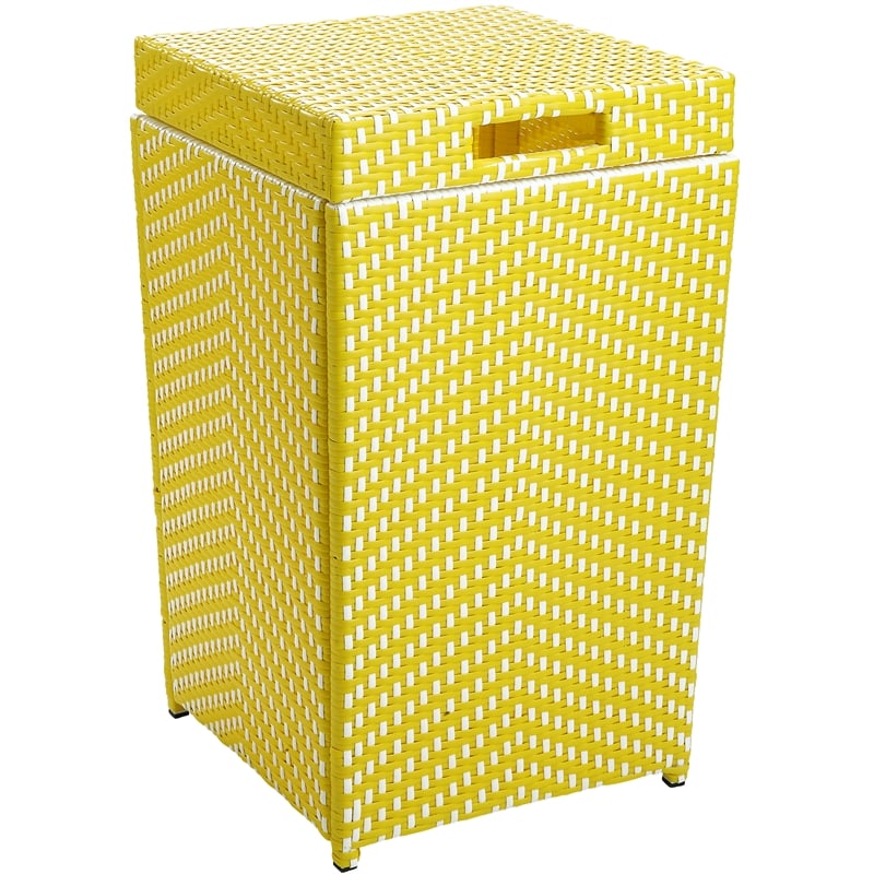 Afuera Living Outdoor Aluminum & Wicker Trash Can in Yellow Finish