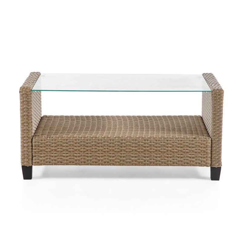 Afuera Living Transitional Wicker / Rattan Outdoor Coffee Table in Natural