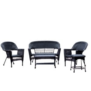 Afuera Living 5 Piece Resin Wicker Modern Patio Sofa Set in Black