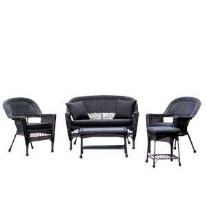Afuera Living 5pc Wicker Conversation Set in Black with Black Cushions