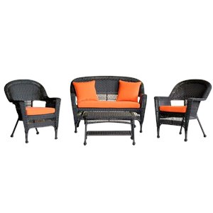 Afuera Living 4pc Wicker Conversation Set in Espresso with Brick Orange Cushions
