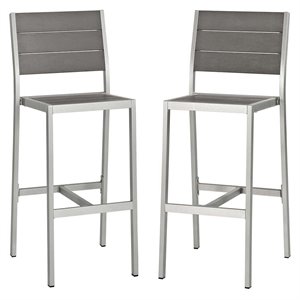 Afuera Living 30&quot&quot Patio Bar Stool in Silver Finish (Set of 2)
