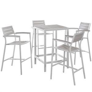 Afuera Living 5-Piece Modern Aluminum Patio Bar Set in White/Light Gray