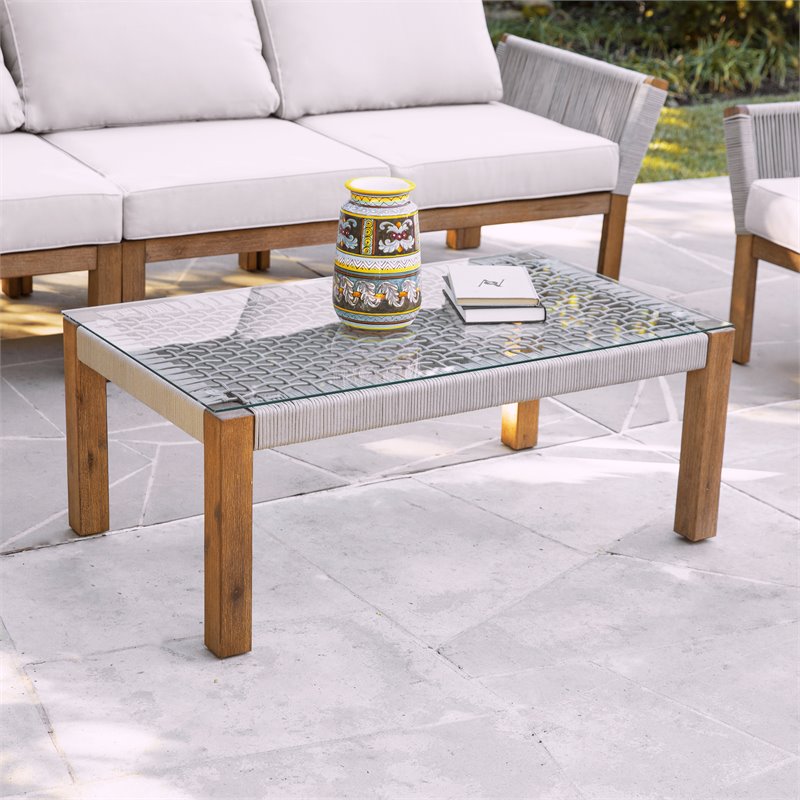 Afuera Living Modern Wicker Outdoor Cocktail Table in Natural