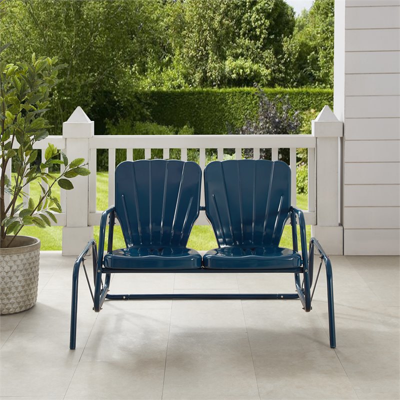 Afuera Living Modern Metal Outdoor Loveseat Glider in Navy Gloss