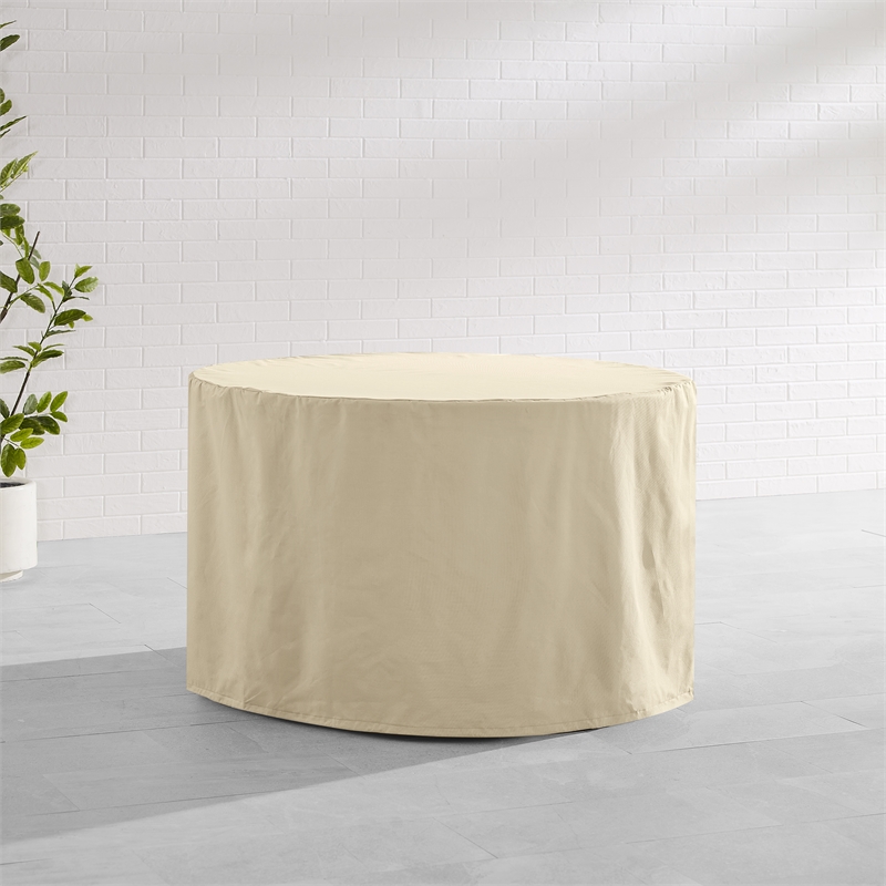 Afuera Living Round Traditional Vinyl Outdoor Dining Table in Tan