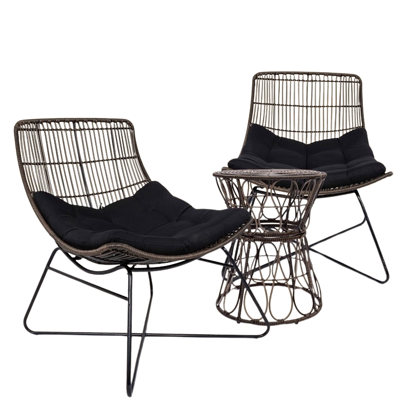 Afuera Living Woven Rattan 3pc Lounge Chair & Coffee Table Patio Set Black