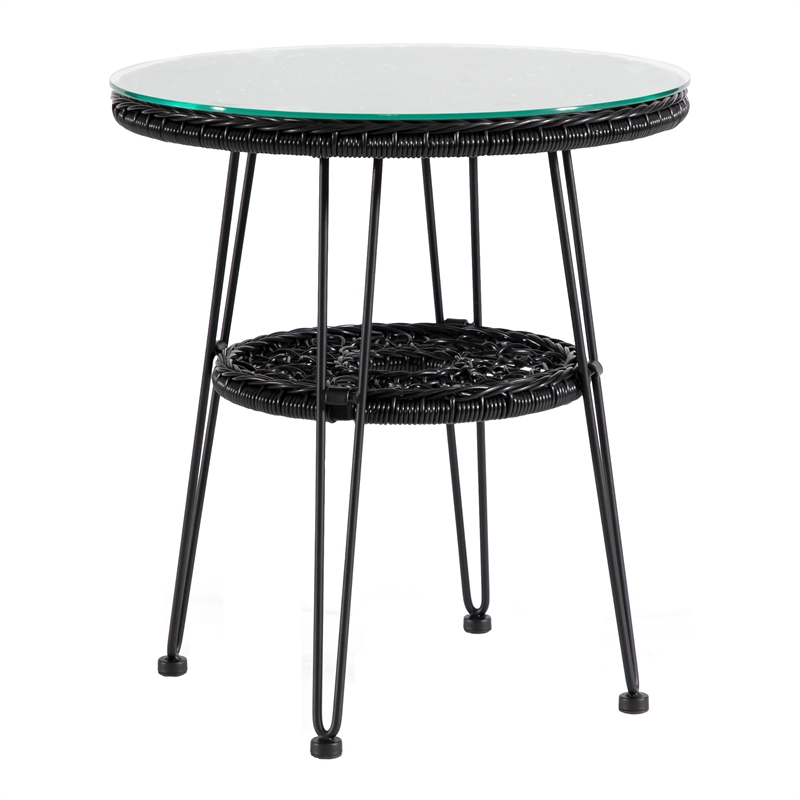 Afuera Living Wicker / Rattan Round Outdoor Coffee Table in Black