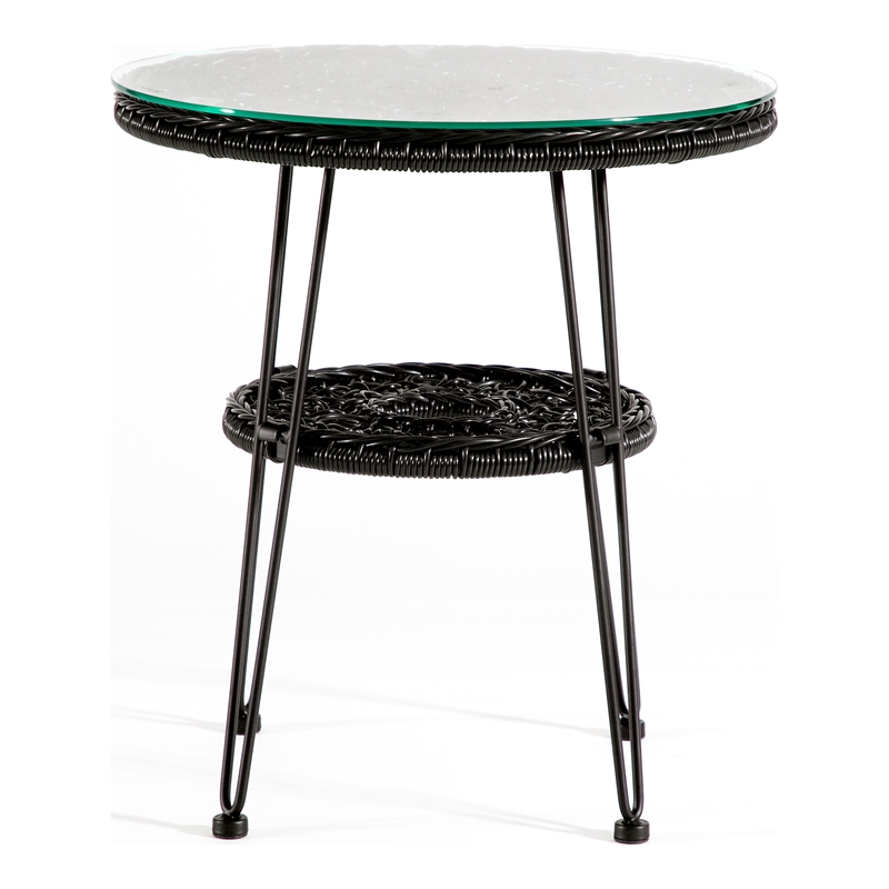 Afuera Living Wicker / Rattan Round Outdoor Coffee Table in Black