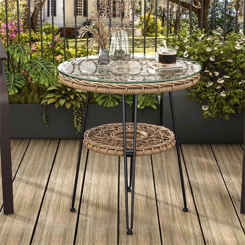 Afuera Living Wicker / Rattan Round Outdoor Coffee Table in Natural