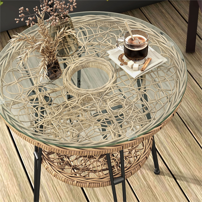 Afuera Living Wicker / Rattan Round Outdoor Coffee Table in Natural