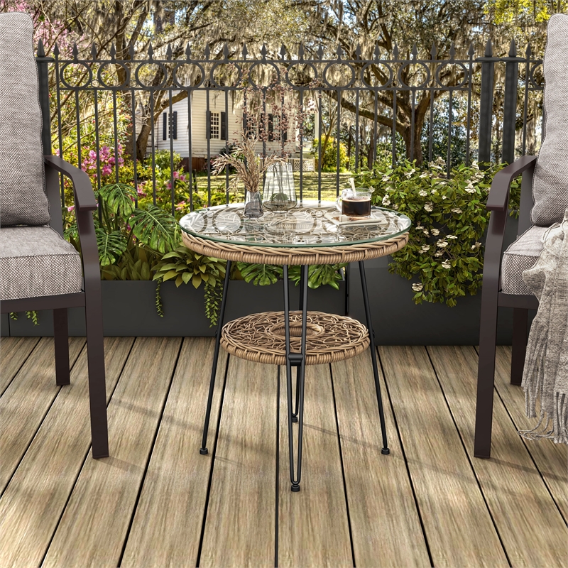 Afuera Living Wicker / Rattan Round Outdoor Coffee Table in Natural