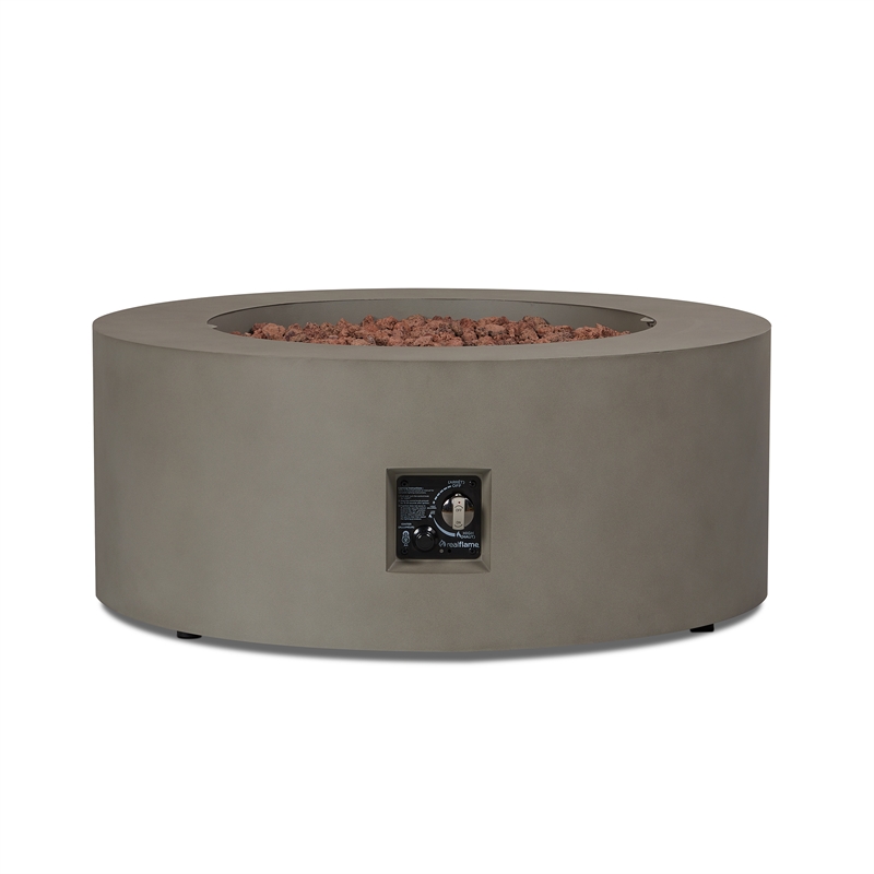 Afuera Living Round Contemporary Steel Propane Fire Table in Mist Gray