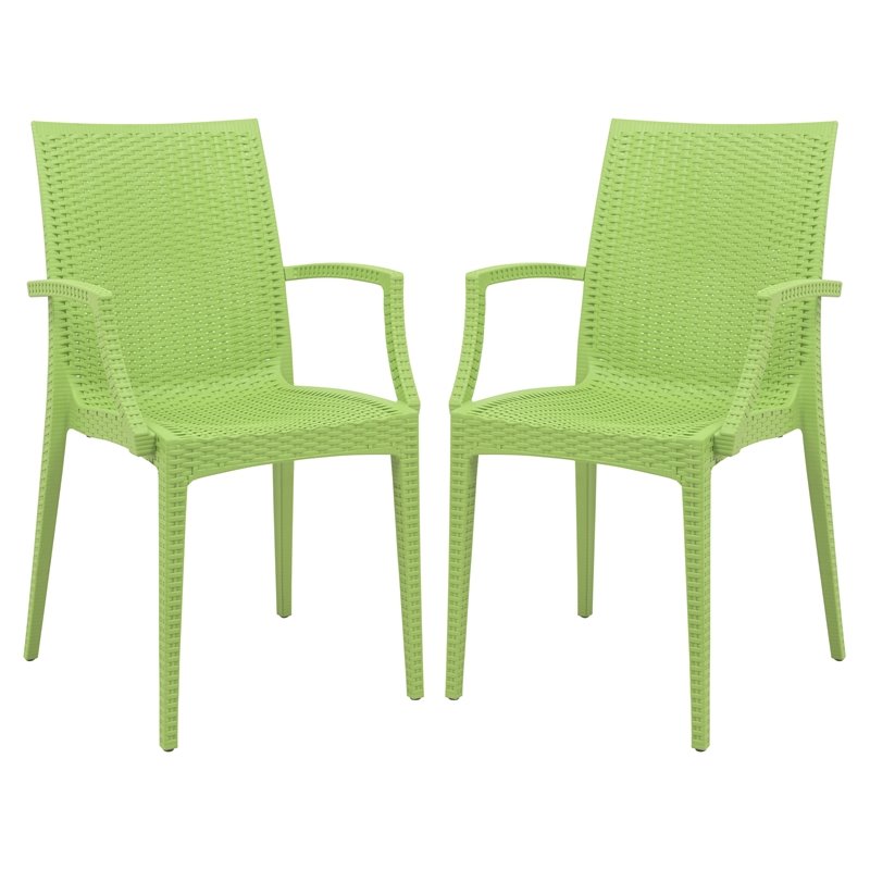 Afuera Living Modern Weave Indoor Outdoor Dining Armchair in Green Set of 2