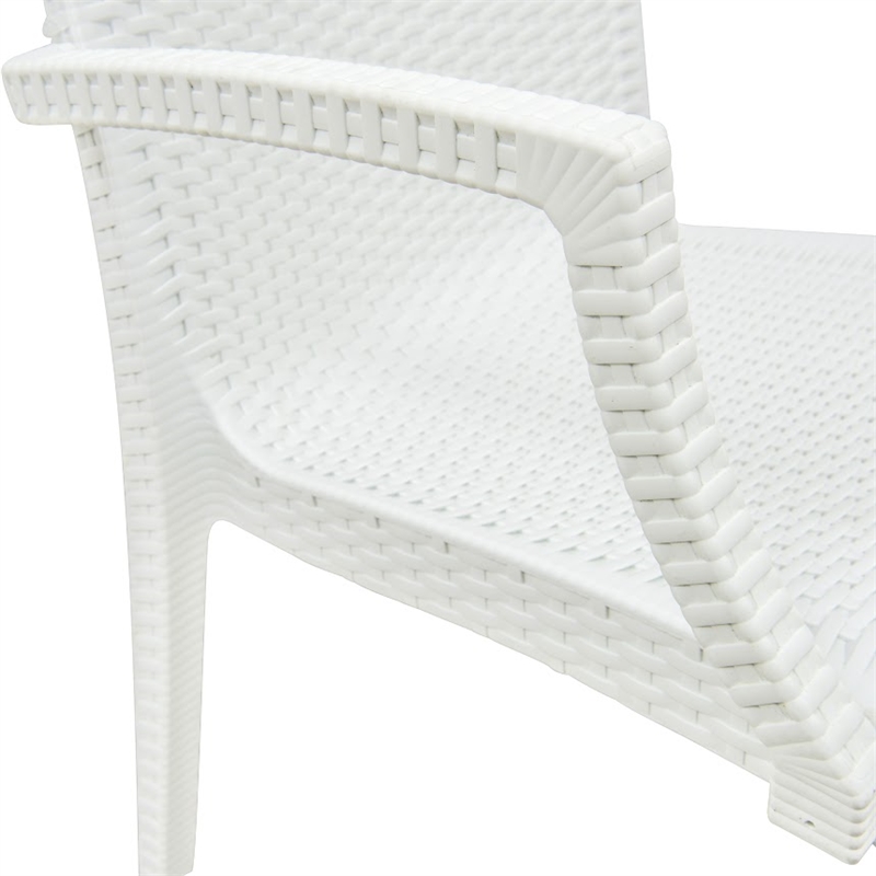 Afuera Living Modern Weave Indoor Outdoor Dining Armchair in White Set of 4