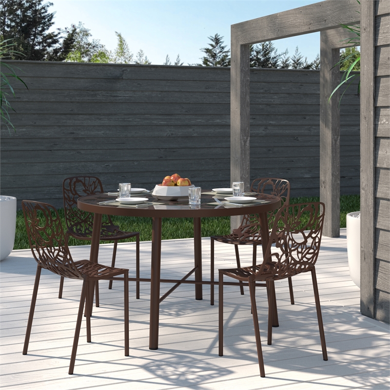 Afuera Living Modern Indoor Outdoor Aluminum Dining Chair in Brown Set of 4