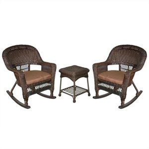 Afuera Living 3pc Wicker Rocker Chair Set in Espresso with Brown Cushion