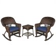 Afuera Living 3pc Wicker Rocker Chair Set in Espresso with Blue Cushion