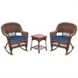 Afuera Living 3pc Wicker Rocker Chair Set in Honey with Blue Cushion