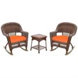 Afuera Living 3pc Wicker Rocker Chair Set in Honey with Orange Cushion