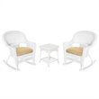 Afuera Living 3pc Rocker Wicker Chair Set in White with Tan Cushion