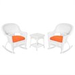 Afuera Living 3 Piece Rocker Wicker Chair Set in White with Orange Cushion