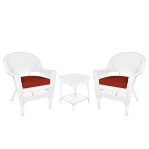 Afuera Living 3 Piece Wicker Conversation Set in Black with Red Orange Cushions