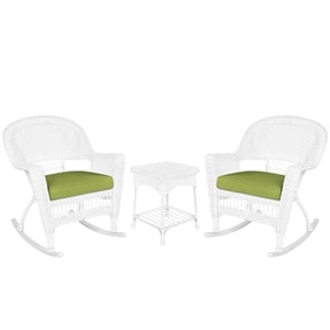 Afuera Living 3pc Wicker Rocker Chair Set in Black with Green Cushion