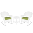 Afuera Living 3pc Wicker Rocker Chair Set in Black with Green Cushion