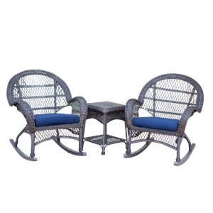 Afuera Living 3 Piece Wicker Conversation Set in Espresso with Blue Cushions