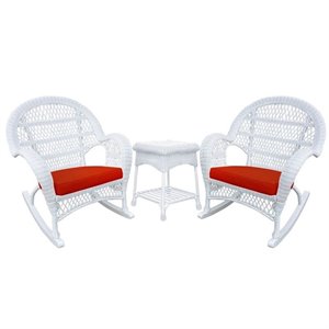 Afuera Living 3 Piece Wicker Conversation Set in White with Red Cushions