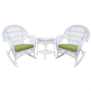 Afuera Living 3 Piece Wicker Conversation Set in White with Green Cushions