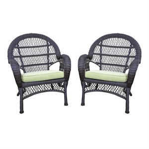 Afuera Living Wicker Chair in Espresso with Green Cushion (Set of 4)